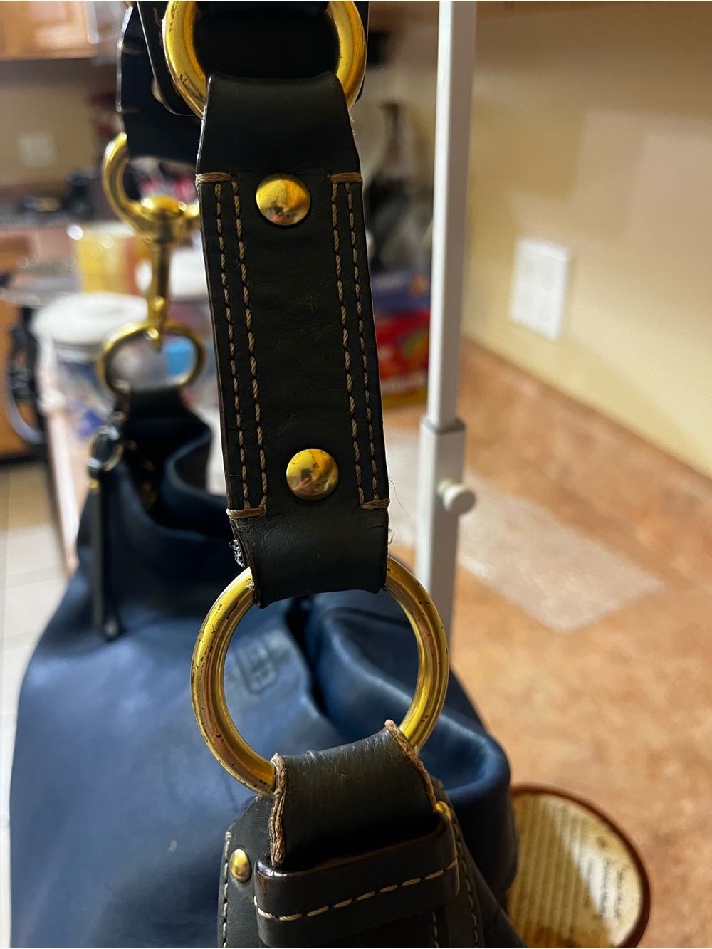 Coach Navy Leather Shoulder Hobo with Brass Hardware - Picture 5 of 14